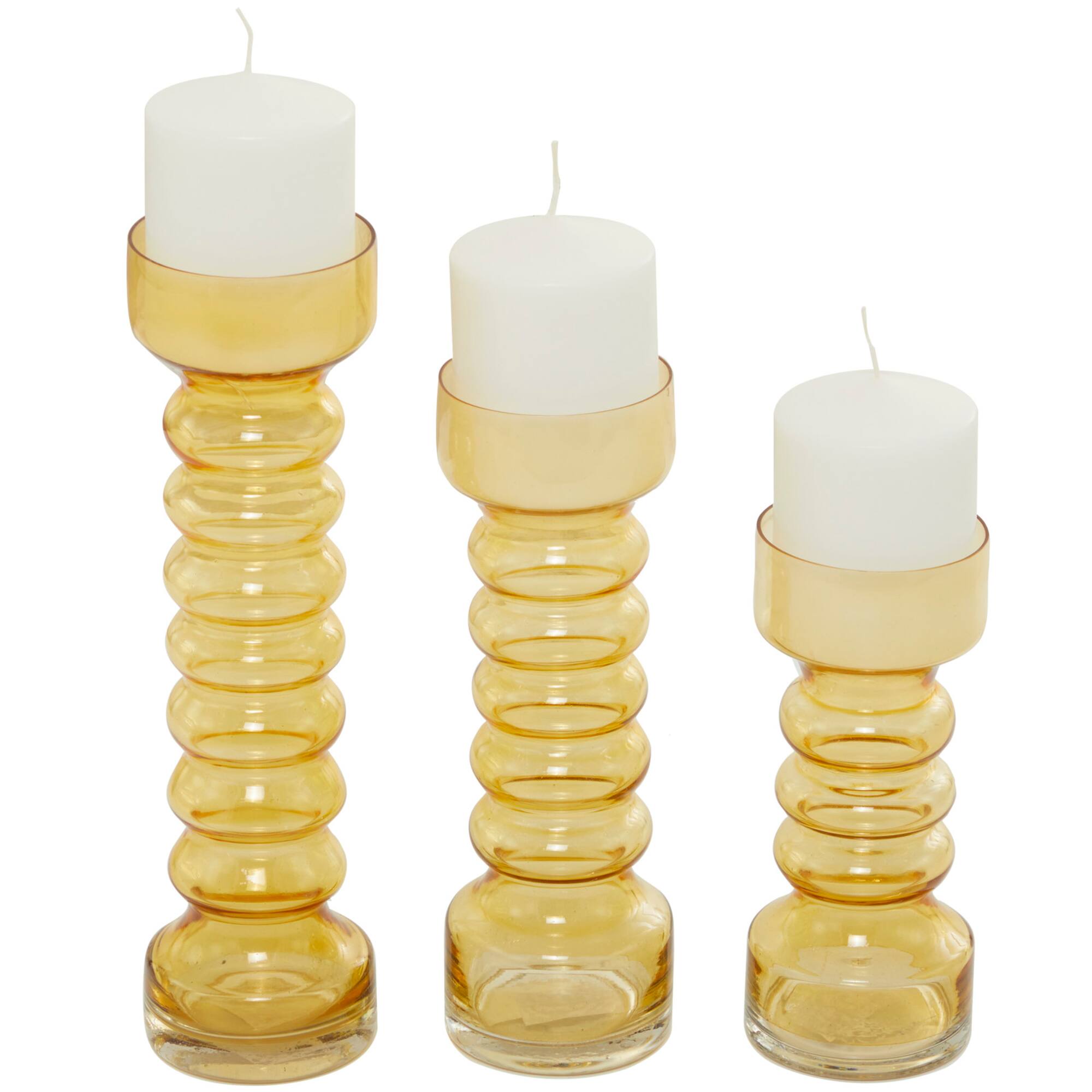Yellow Glass Bubble Pillar Candle Holder Set